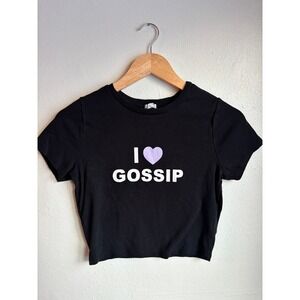 Garage Black Cropped T Shirt I Love Gossip‎ Graphic Tee Women's Large